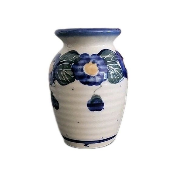 Boleslawiec Vintage WR UNIKAT Polish Pottery Blue FlowersPATTERN VASE 3.25" EUC - Picture 8 of 8